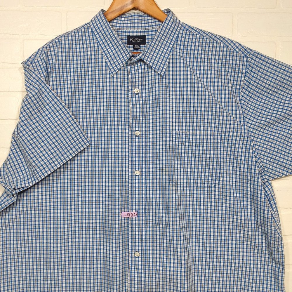 Sonoma big man's XXL blue plaid short sleeve button shirt 2XL